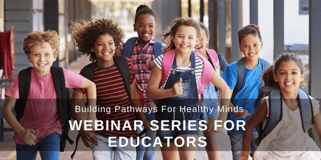 A group of children running with the words Webinar Series for Educators